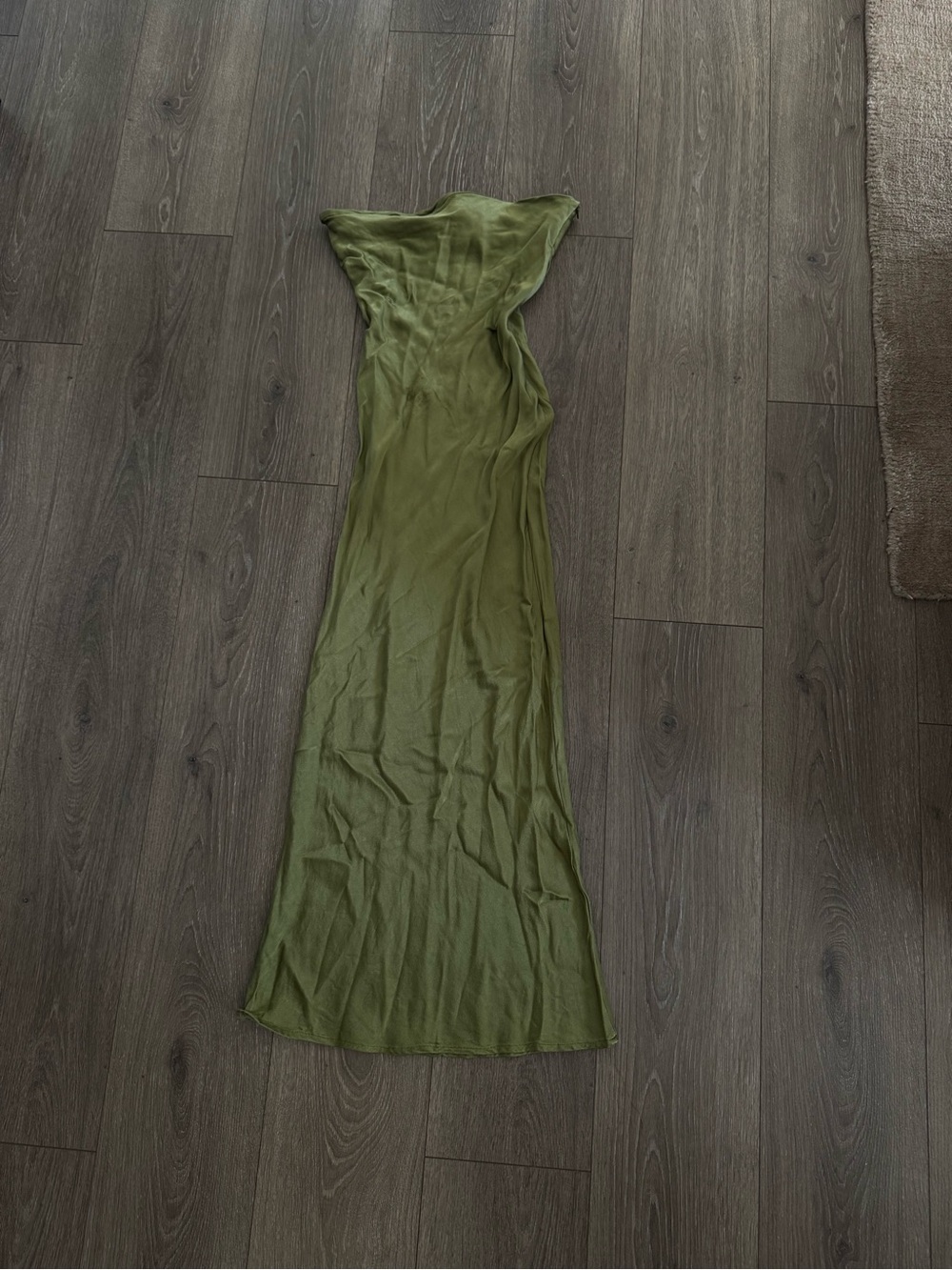 Strapless Olive Green Maxi Dress — Sleek Evening Gown